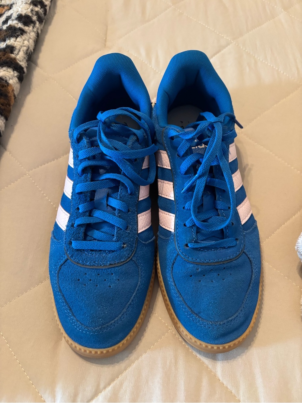 adidas Kids Royal Blue Suede Sneakers with Pink Stripes